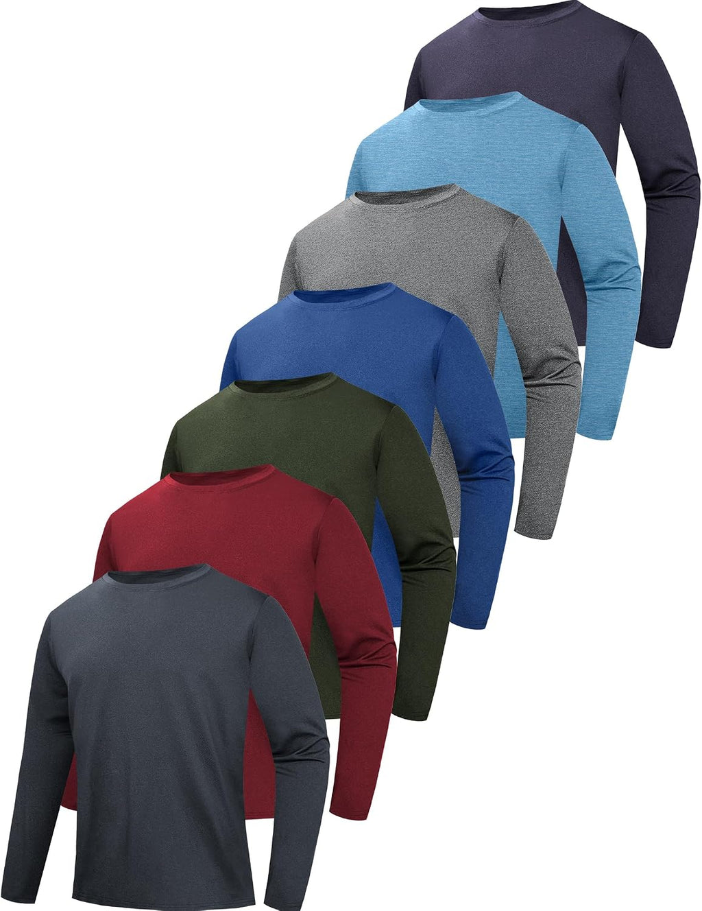 OYGSieg 6/7 Pack Men's Quick Dry Long Sleeve UPF50+ Sun Shirts