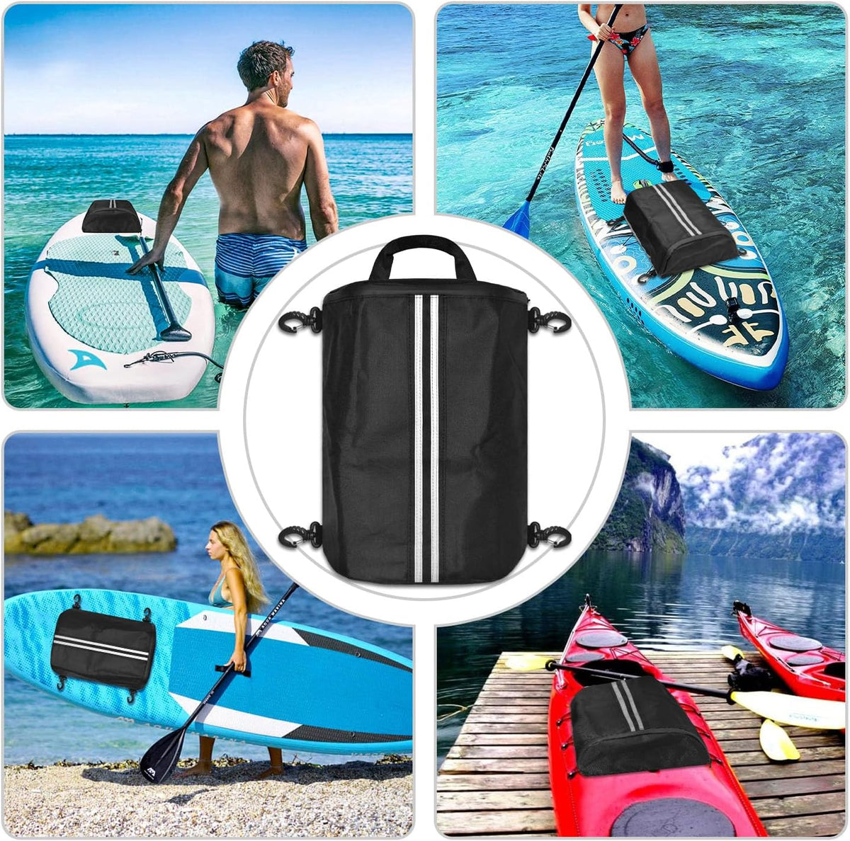 Waterproof Deck Bag for Paddle Boards & Kayaks - Paddleboard Storage Dry Bag with Turning Hook | Oxford Material & Insulated Cooler Compartment for SUP, Surfboard, and Boating Accessories