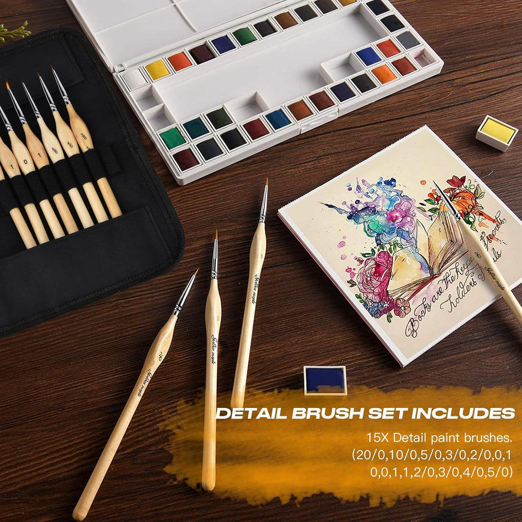 Golden Maple Miniature Paint Brushes, 15PC Model Brushes Micro Detail Paint Brush Set, Fine Detailing for Acrylics, Oils, Watercolors & Paint by Number, Figurine (Wooden)