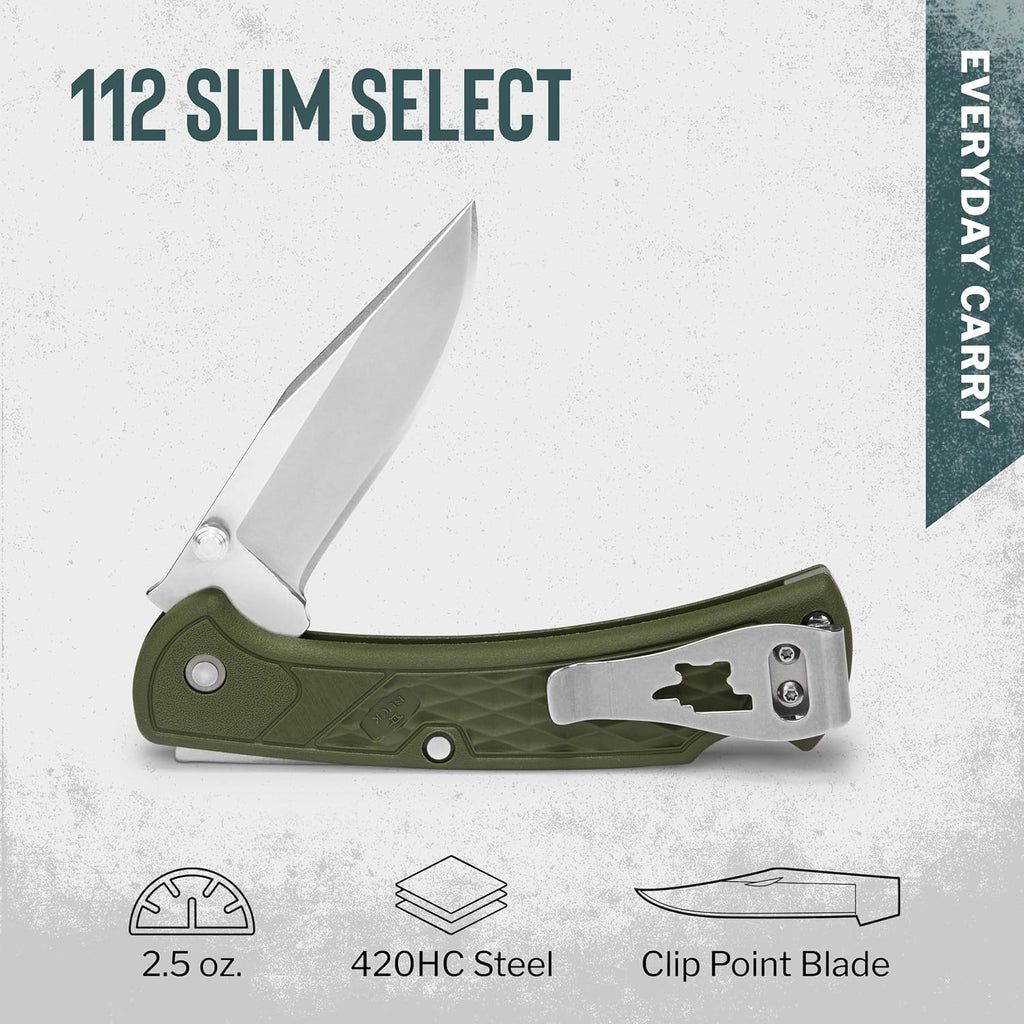 Buck Knives 110 Slim Select EDC Pocket Knife, Green, 2.8 oz