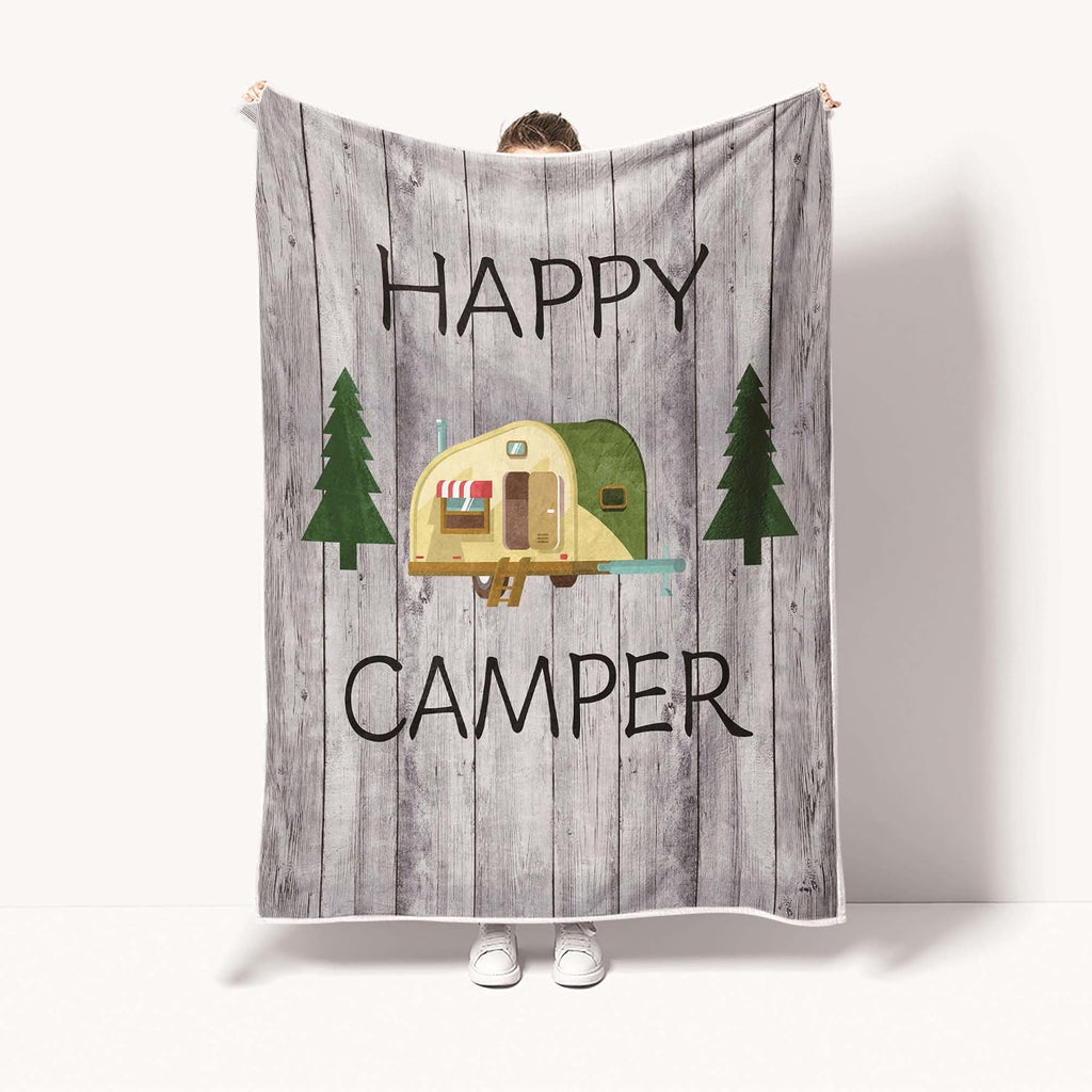 Camping Throw Blanket, Camping Gifts for Camper Outdoor Travel Trailer Blanket, Super Soft Comfy Fleece Flannel Throws Blankets for Couch Bed Sofa Living Room Bedroom Decor Grey 50x60 Inch