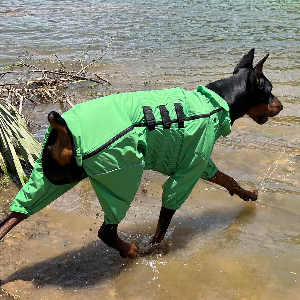 Lovelonglong Waterproof Dog Raincoat – 4-Leg Full Body Dog Rain Suit with Reflective Strips & Leash Opening, Outdoor Dog Jacket for Rainy Weather