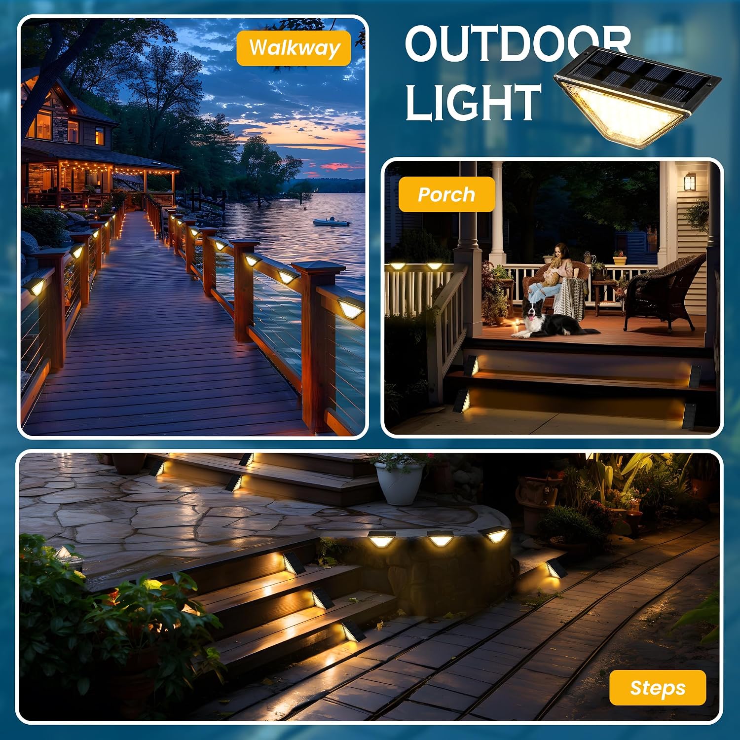 Solar Step Lights, Stair Lights Outdoor Waterproof Decor 6 Pack Warm White
