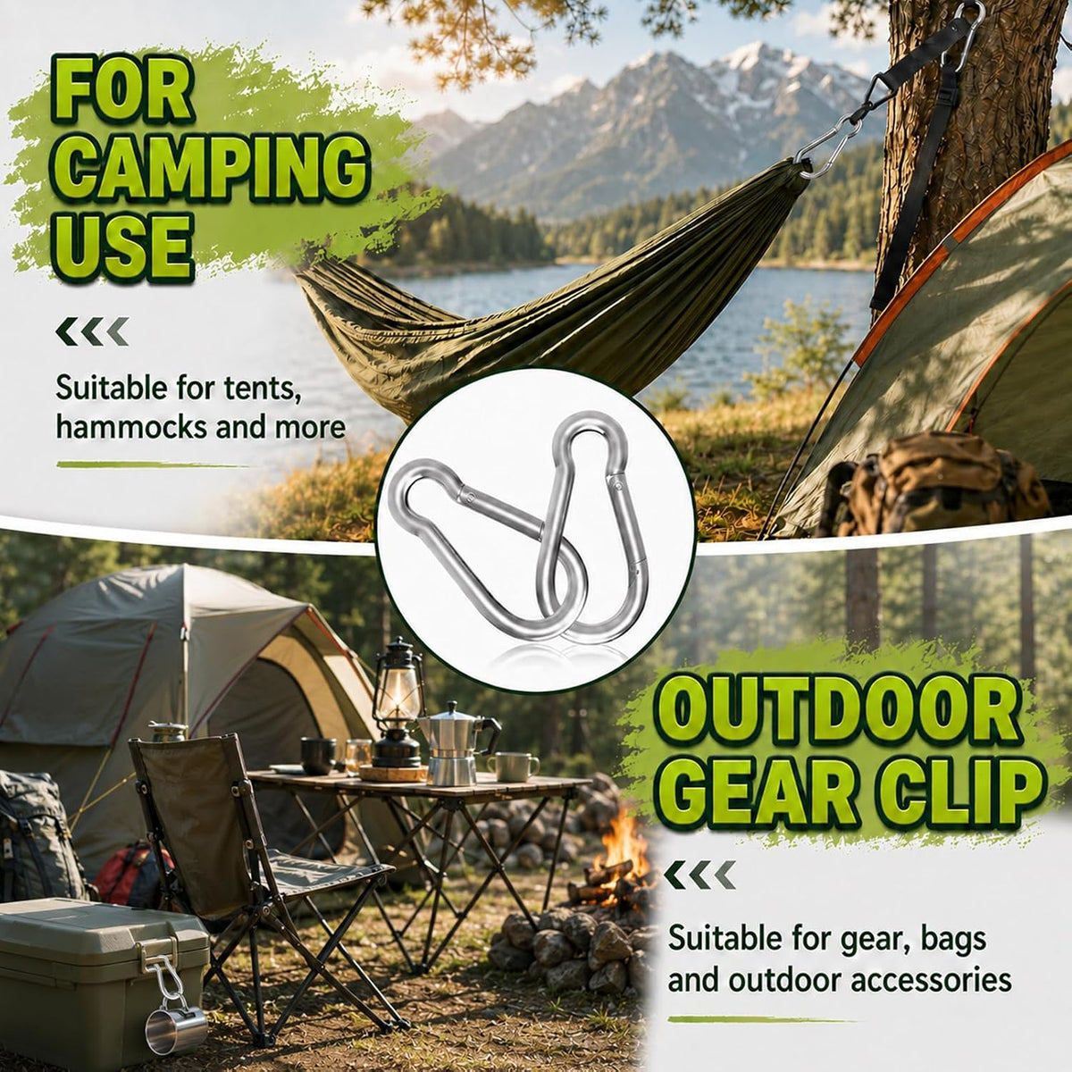 Carabiner, Heavy Duty Galvanized Steel Spring Snap Hook Carabiner Clips with 1350LBS Holding Capacity, Ideal for Outdoor, Hammock, Swing and Travel (M14 5.5Inch, 4PCS)