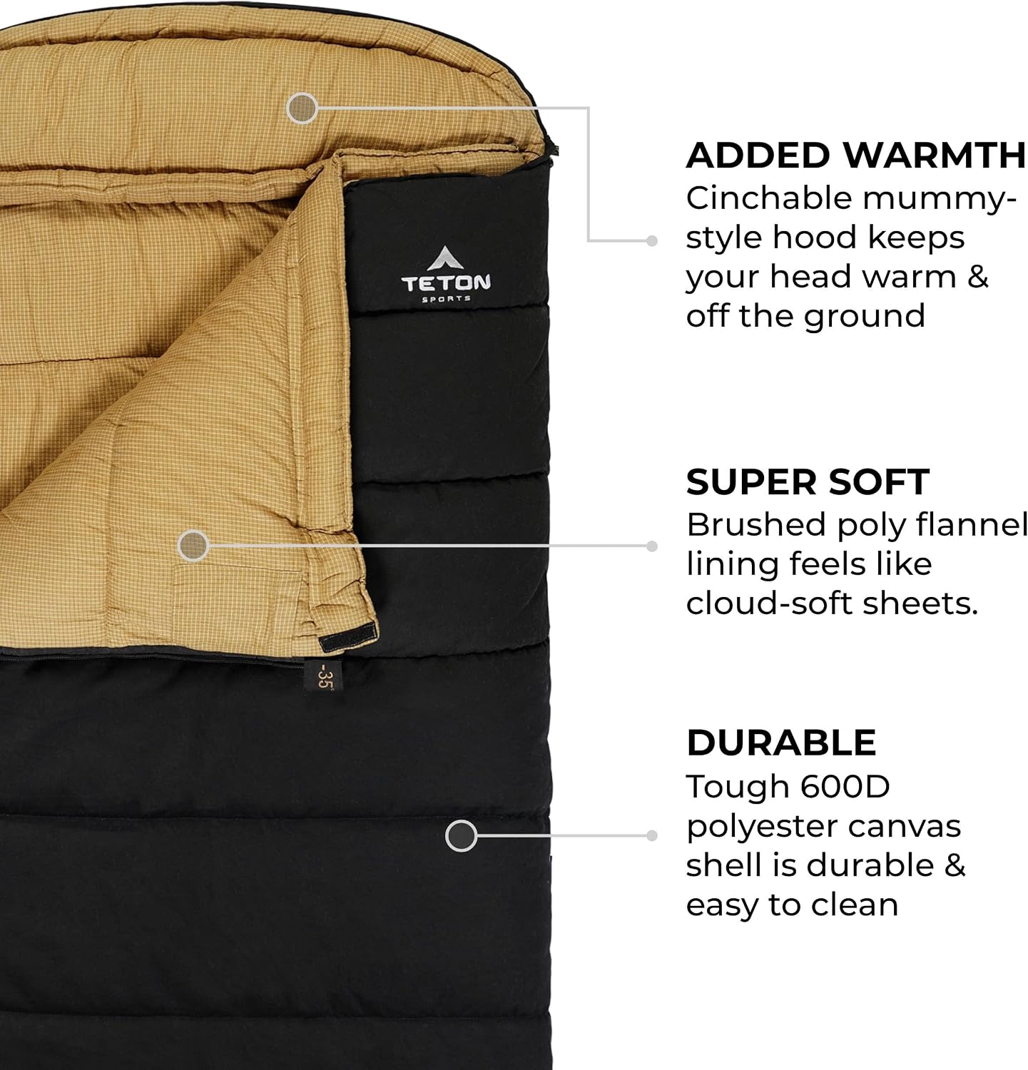 TETON Sports Deer Hunter Sleeping Bag, Warm and Comfortable Camping Sleeping Bag, Teton Tough Canvas Shell for Camping, Hunting, and Cold Weather
