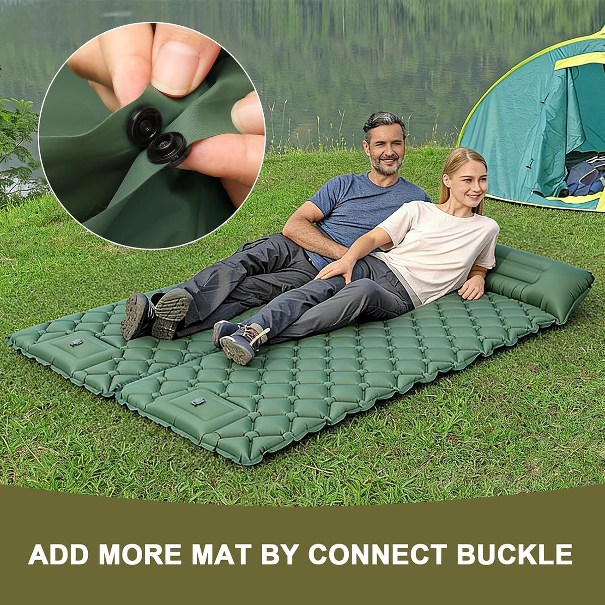 Self Inflating Sleeping Pad for Camping with Seat Cushion, Single, Green