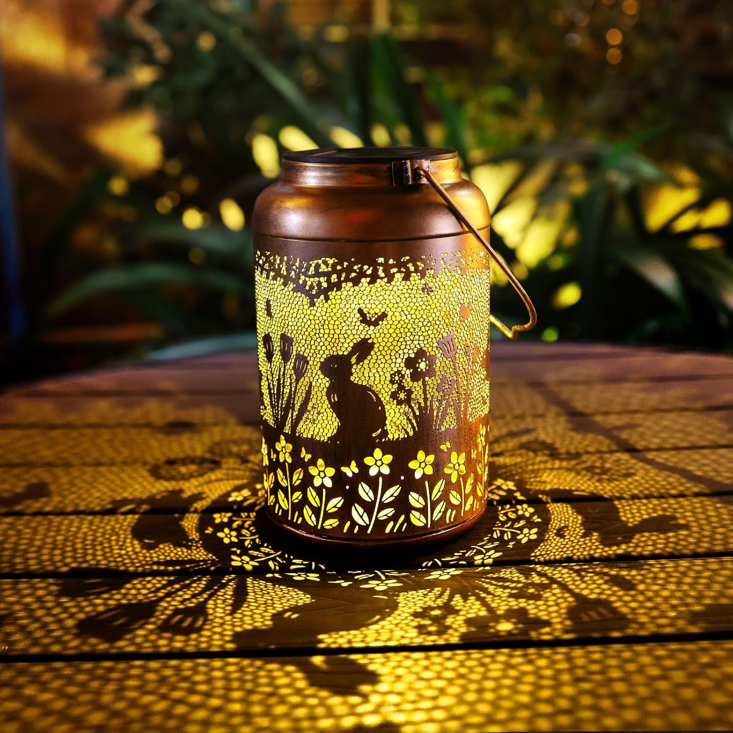 Fathers Day Gifts Rabbit Solar Lanterns Outdoor Waterproof,Hanging Bunny Solar Lights Metal Decoration Outside for Yard,Patio,Porch, Pathway, Lawn Garden Decor Lantern Gifts for Women Mom