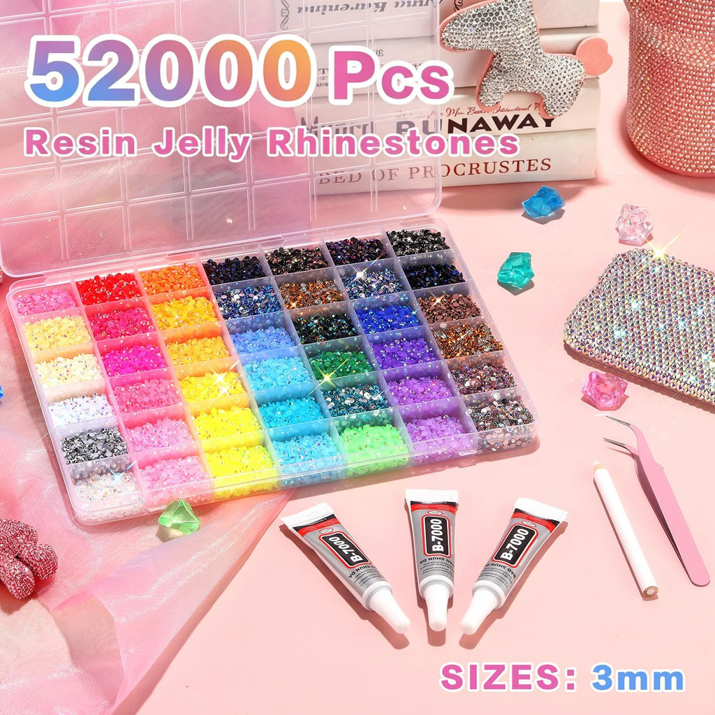 52000Pcs 42 Colors Resin Jelly Rhinestones for Bedazzling