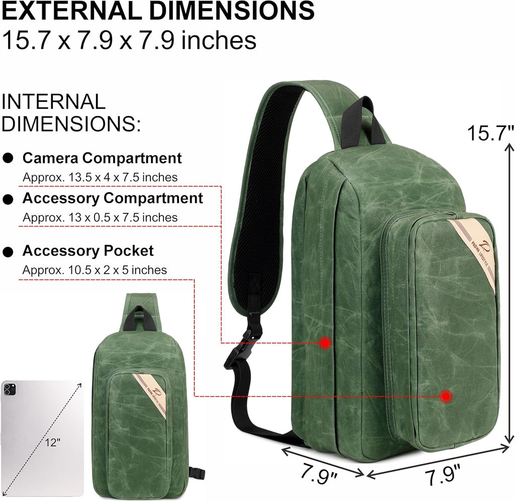 Padwa Lifestyle Green Crossbody Camera Bag - Waxed Memory Canvas Compact Camera Sling and Crossbody Bag with Fast Access,Versatile Lightweight Everyday Bag Great for Photographers Travel,Photography