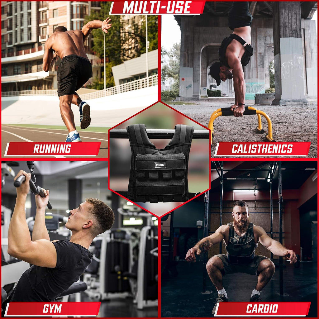MVRK Weighted Vest Men 15lbs/25lbs/35lbs/45lbs/65lbs/100lbs – No-Bounce Adjusable Heavy Duty Rucking & Strength Training Vest with Removable Iron Weights for Calisthenics, HIIT, Hydrox