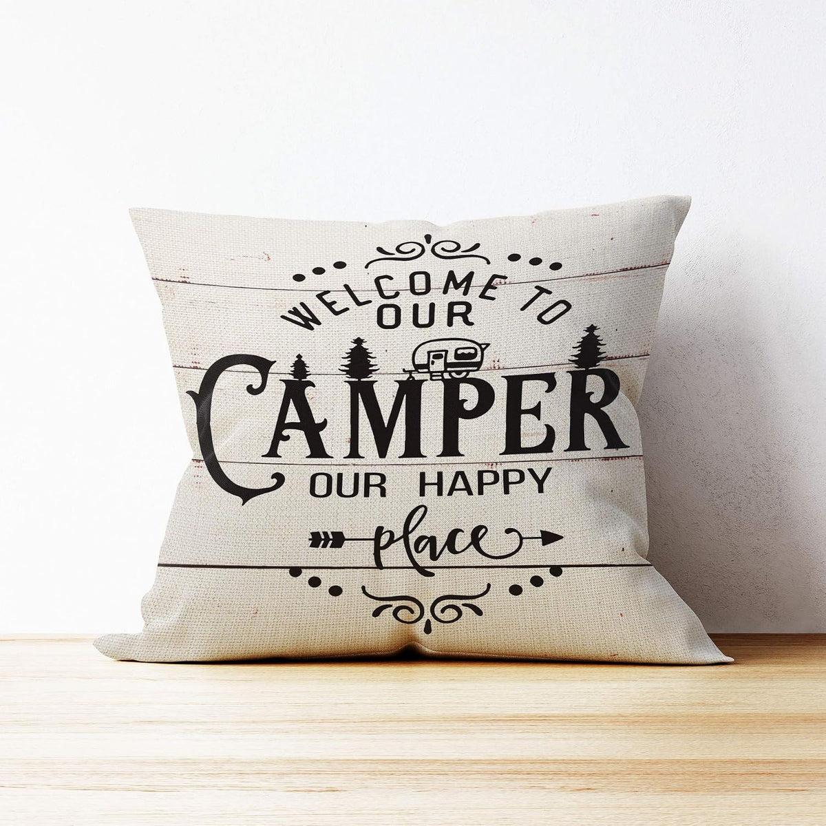 Mancheng-zi Happy Camper Pillow - 18 x 18, Camper Decor, RV Decorations