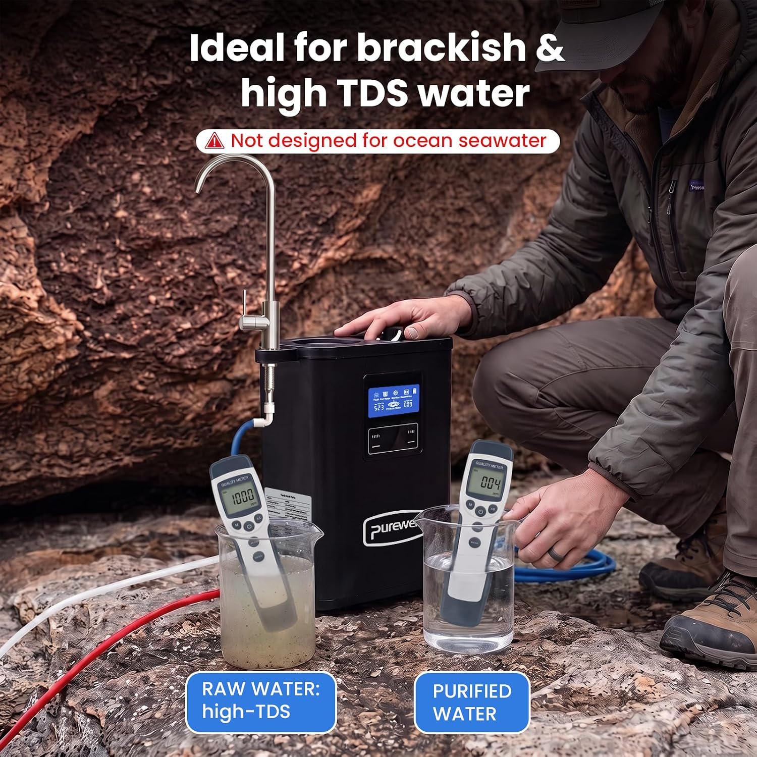 Purewell Portable Electric RO Water Filter System with UV Light,Remove PFAS