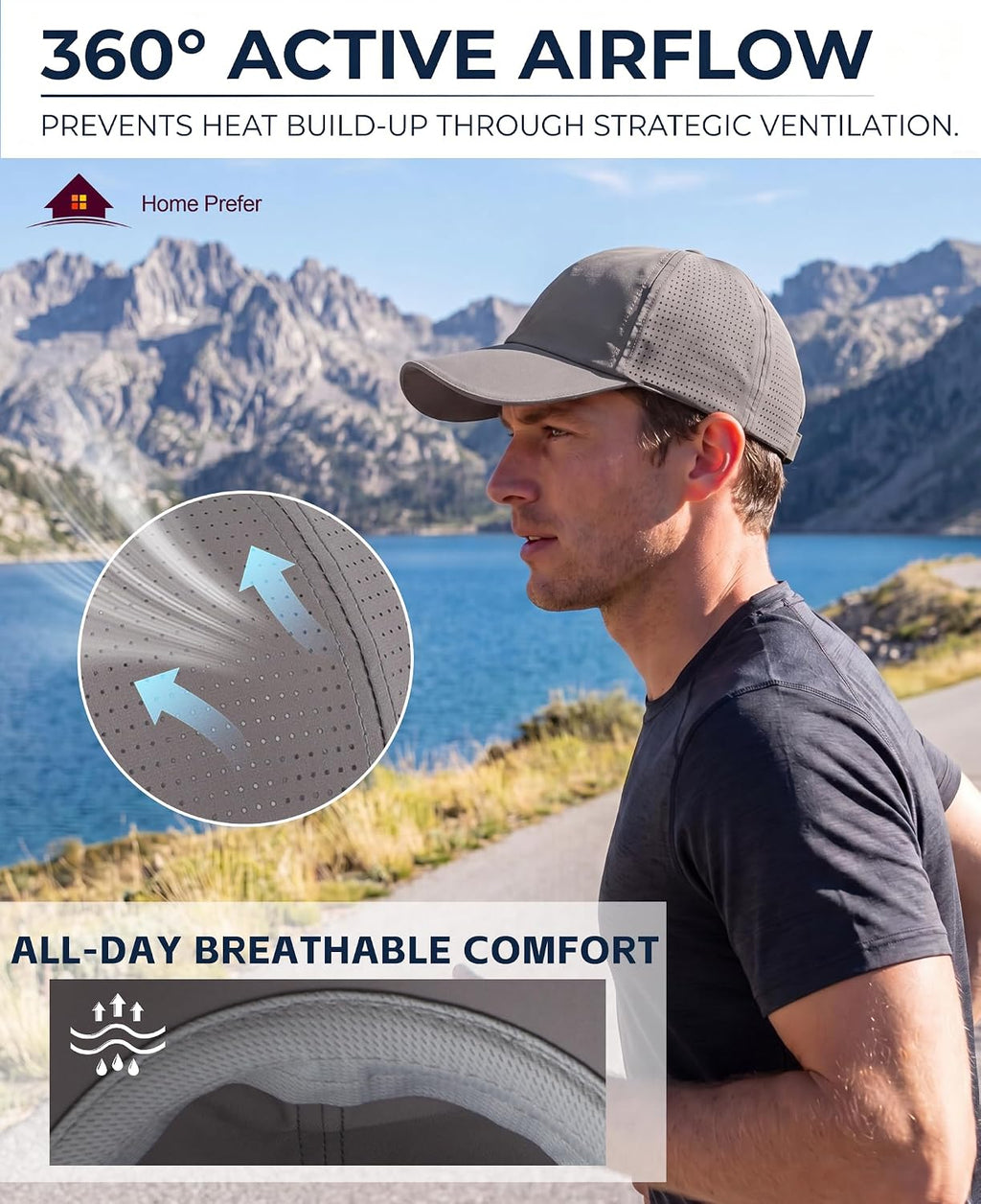 Home Prefer Reflective Water Repellent Quick Dry Airy UPF50+ Sun Hat for Men Women Outdoor Sports Baseball Caps Unisex