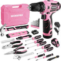WORKPRO 12V Cordless Pink Drill Set for Women, Home Tool Kit with Tool box