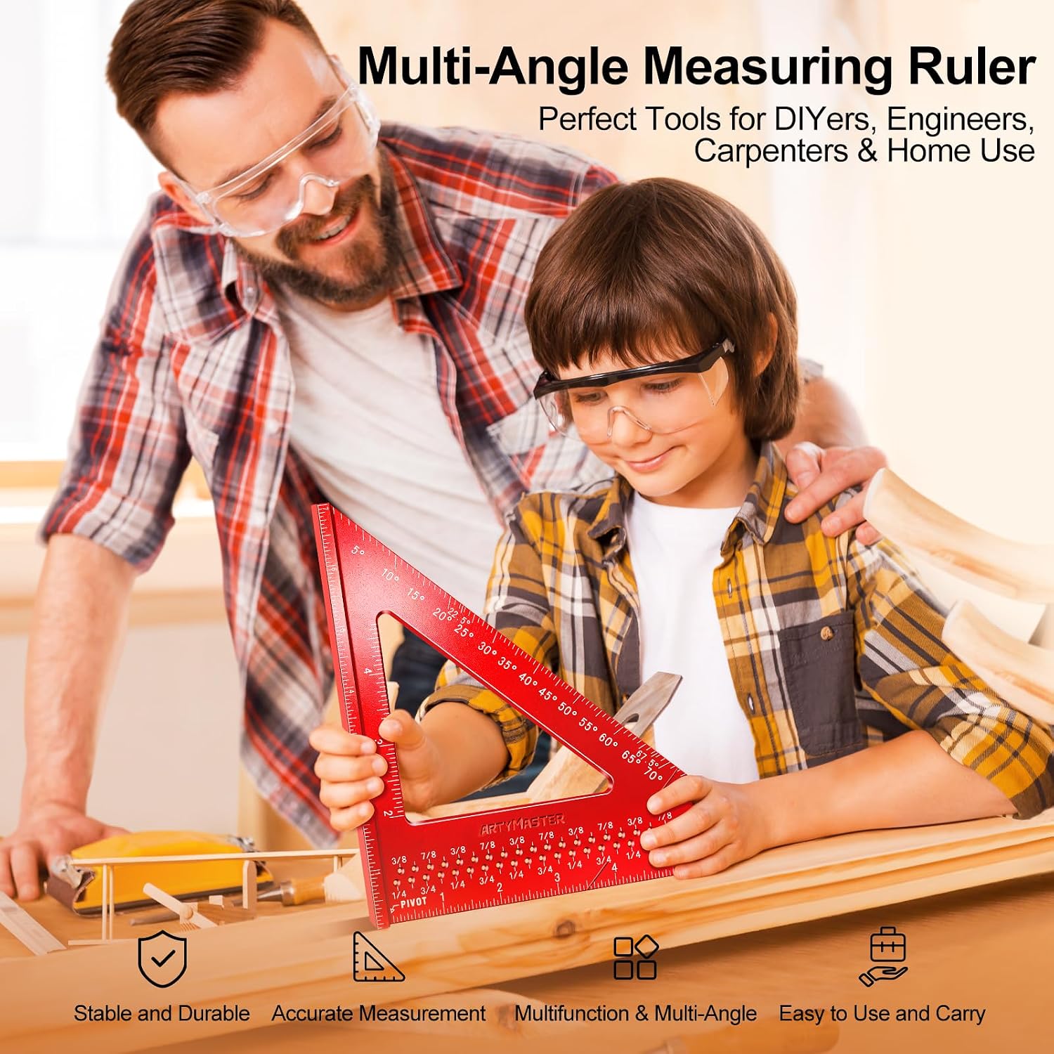 7 inch Carpenter Square, 1/16" Precision Hole Scribing Square Tools, 0-90° Aluminum Alloy Rafter Square, Woodworking Square with Stair Gauge & Carpenter Pencils 12 Refills AM13F