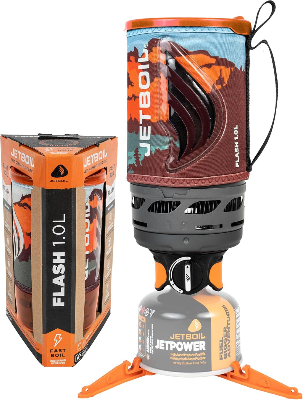 Jetboil Flash 1.0L Portable Fast Boil Stove for Camping and Backpacking with 1-Step Auto Ignition, Propane/Isobutane Burner with Cooking Cup, Mountainscape