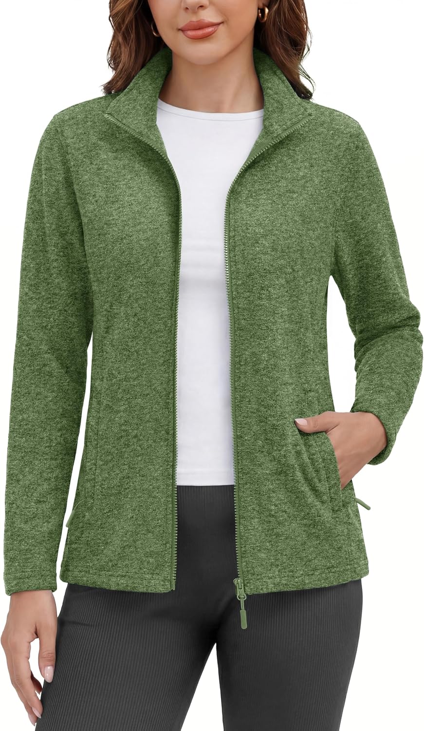 MAGCOMSEN Womens Fleece Zip Up Jacket with Pockets Lightweight Soft Coat