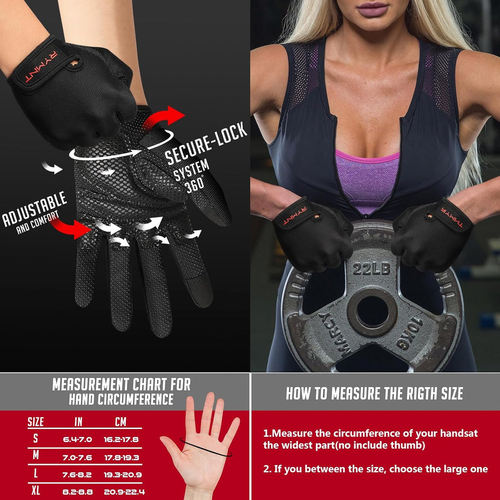 Full Finger Workout Gloves Women Men - Weight Lifting Gloves Full Palm Grip