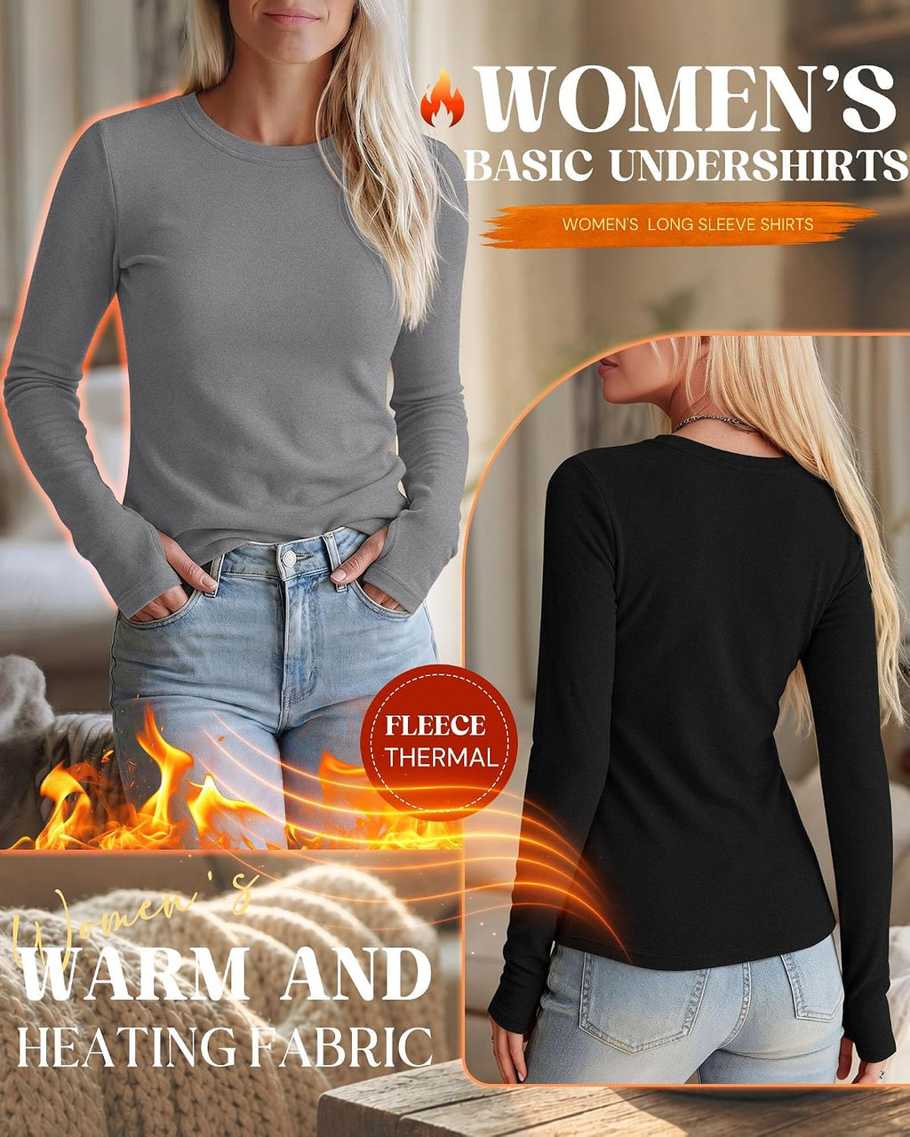 Neer 4 Pack Women's Thermal Fleece Lined Shirts Warm Base Layer
