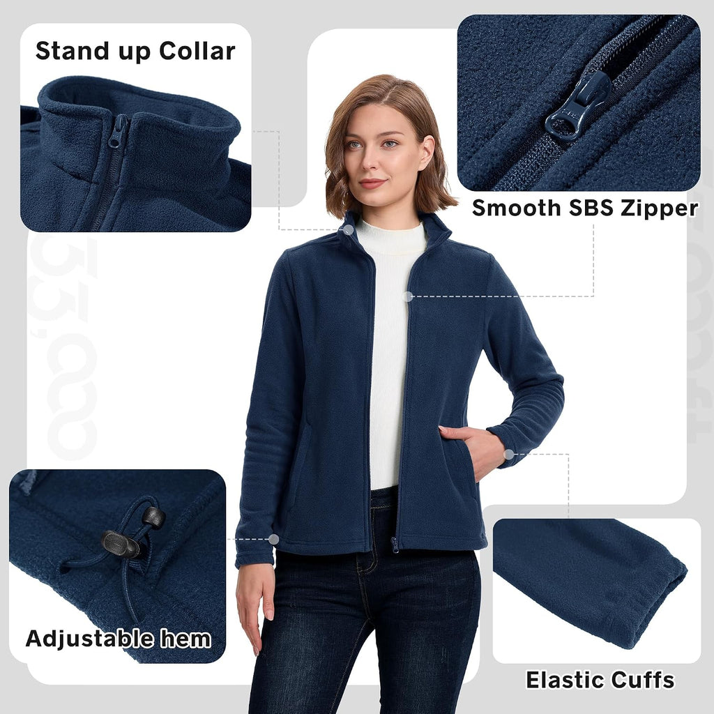 33,000ft Women's Polar Fleece Jacket Zip Up Lightweight Hiking Sweatshirt