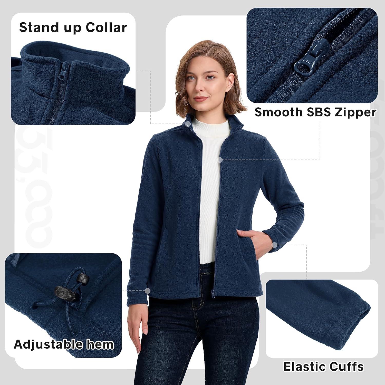 33,000ft Women's Polar Fleece Jacket Zip Up Lightweight Hiking Sweatshirt