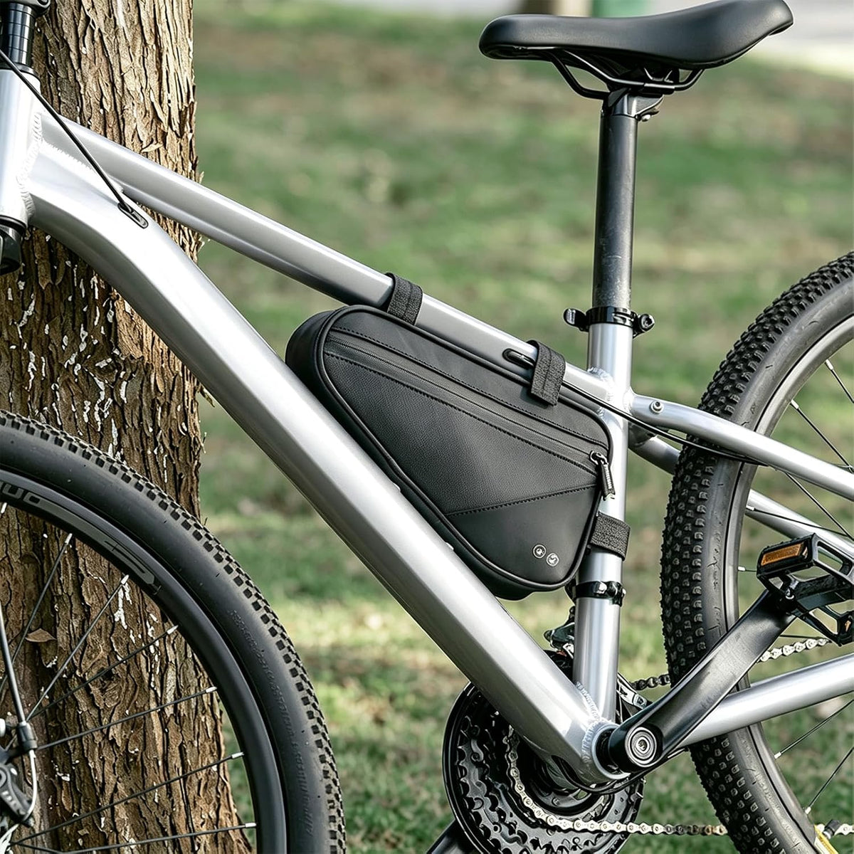 Bike Frame Bag, Water-Resistant Triangle Storage Travel Bag for Mountain Road Bike, Cycling Storage Tool Accessories with 3 Straps and Leg-Friendly Design