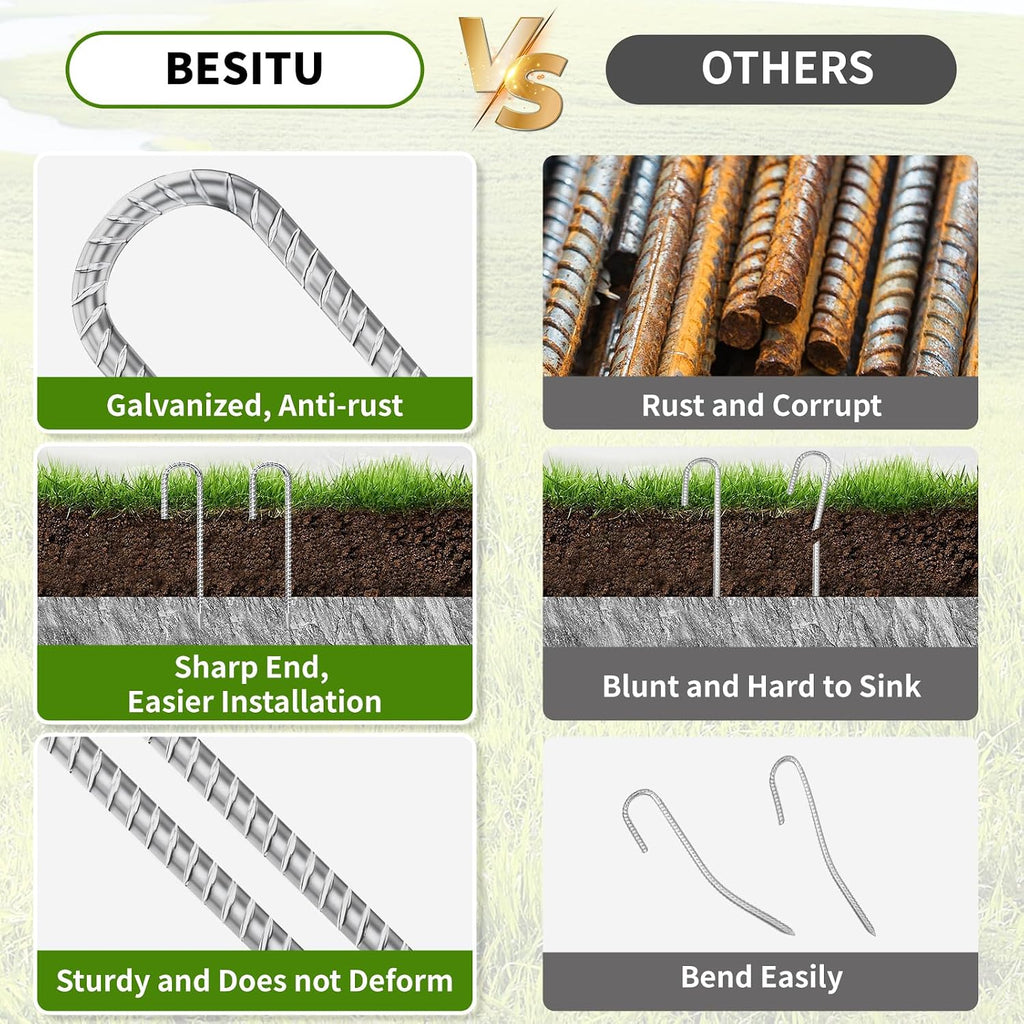 Besitu 12 Inch Ground Stakes Heavy Duty J Hook 30-Pack Metal Spikes Galvanized Ground Hooks Anchors Rebar Ground Stakes for Fence Tent Gazbo Bounce House and Outdoor Decorations Inflatables