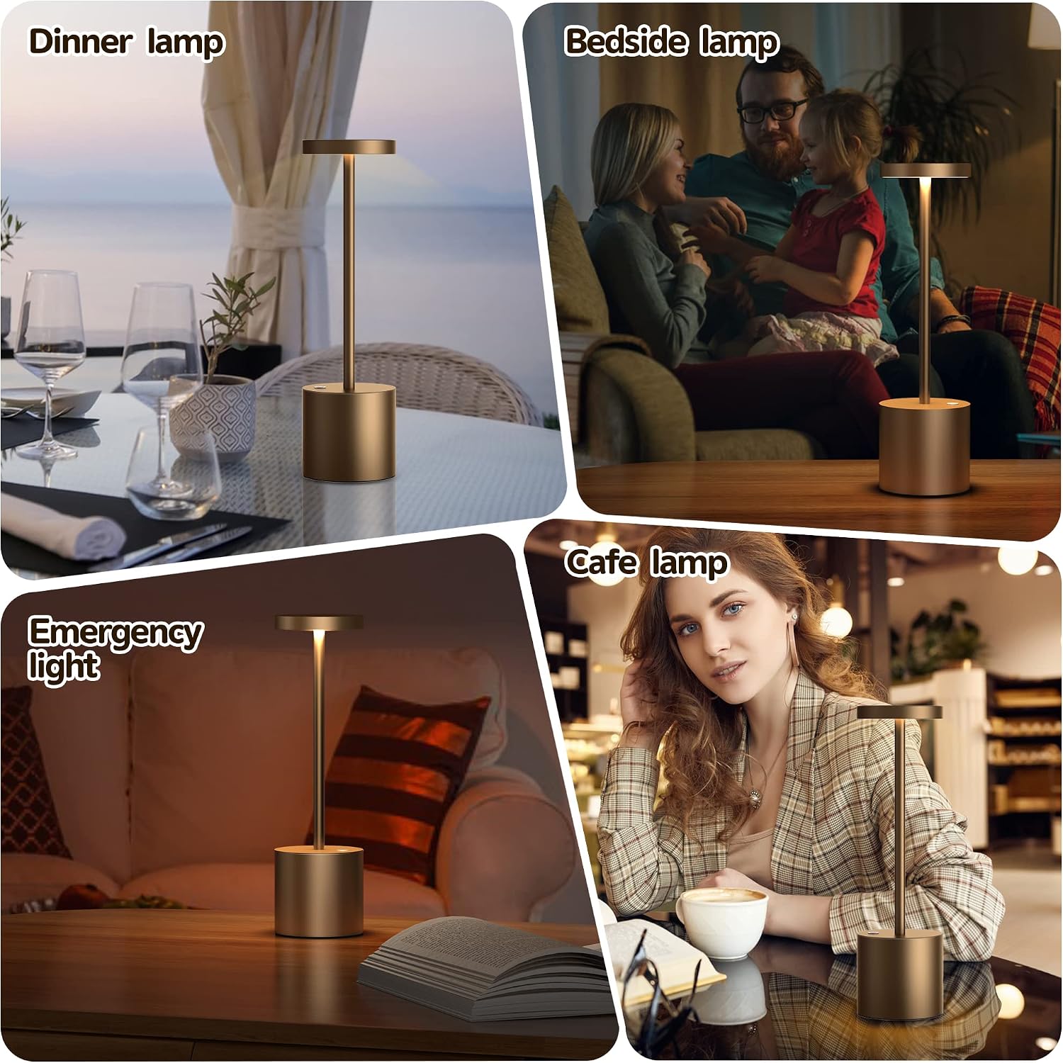 2Pack Cordless Table Lamp, Rechargeable LED Battery 5000mAh Metal USB Portable Powered Desk Lamp, 3 Levels Brightness Light for Restaurants Outdoor (2pack 10.25in Titanium)