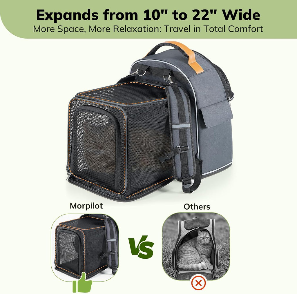 Morpilot Expandable Cat Carrier Backpack for Small Dogs & Cats Up to 12lbs