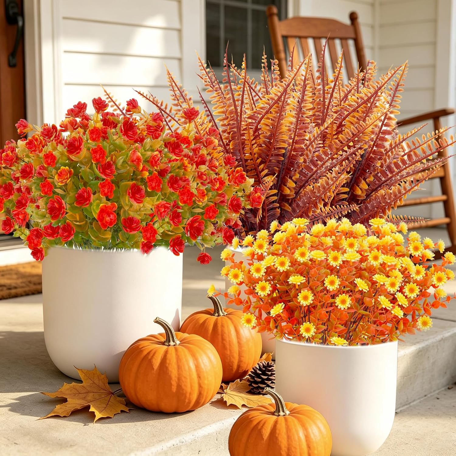 12 Bundles Artificial Fall Flowers for Outdoors Fall Decorations for Home