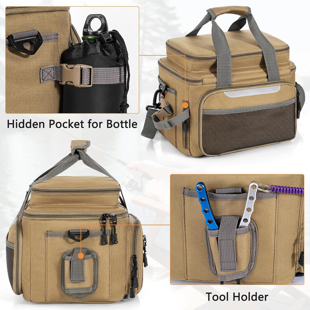 Fishing Tackle Bag - Holds 3400-3600 Size Tackle Boxes (Khaki)