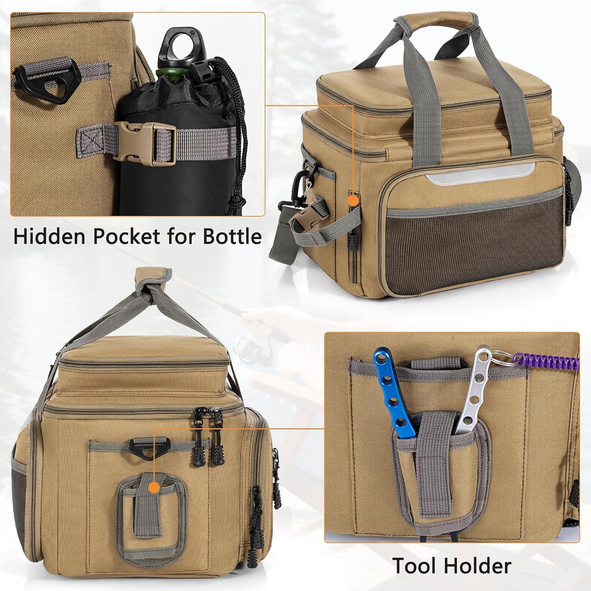 Fishing Tackle Bag - Holds 3400-3600 Size Tackle Boxes (Khaki)