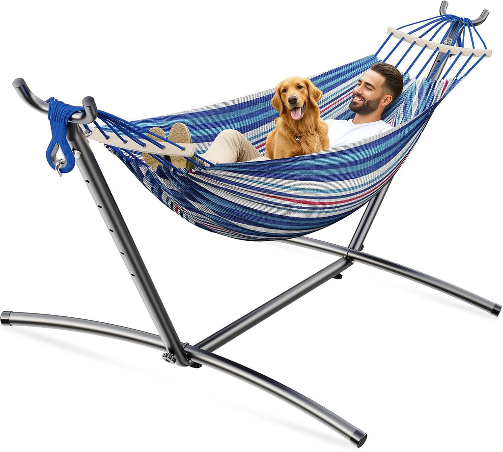 ANAGOO 2 Person Hammock with Stand, 500 lb Indoor Outdoor, Ocean Breeze