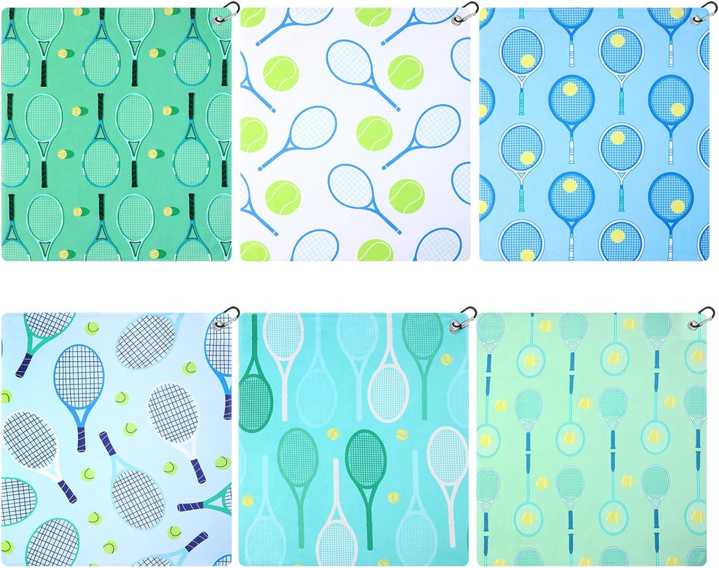 VitalCozy 6 Pcs Tennis Sweat Towel Tennis Gift for Women Cooling Sports Towel with Clip 15 x 17 Inch Absorbent Fast Drying Gym Sport Accessories for Men Team Coach Sport Player Fitness (Fresh)