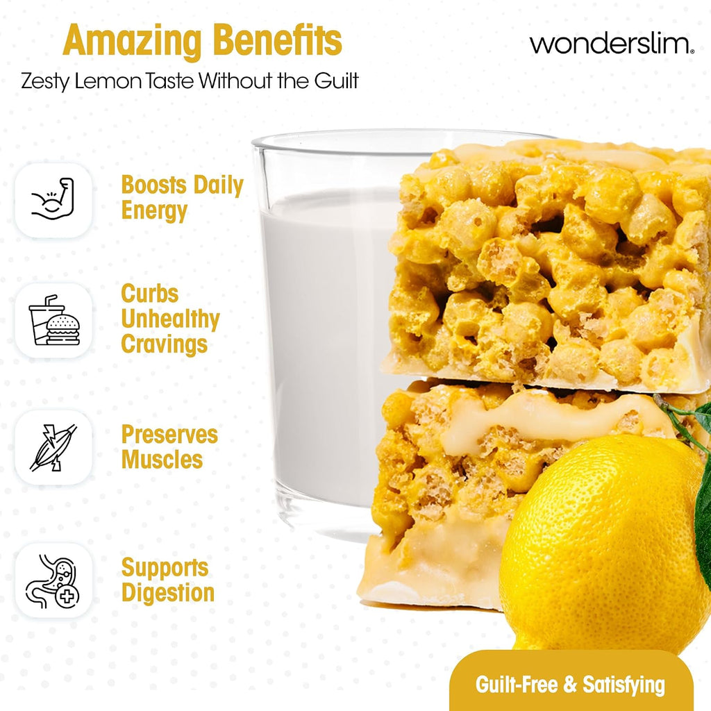 Wonderslim High Fiber Protein Bars, Low Calorie Snack – Fluffy Lemon, 7ct