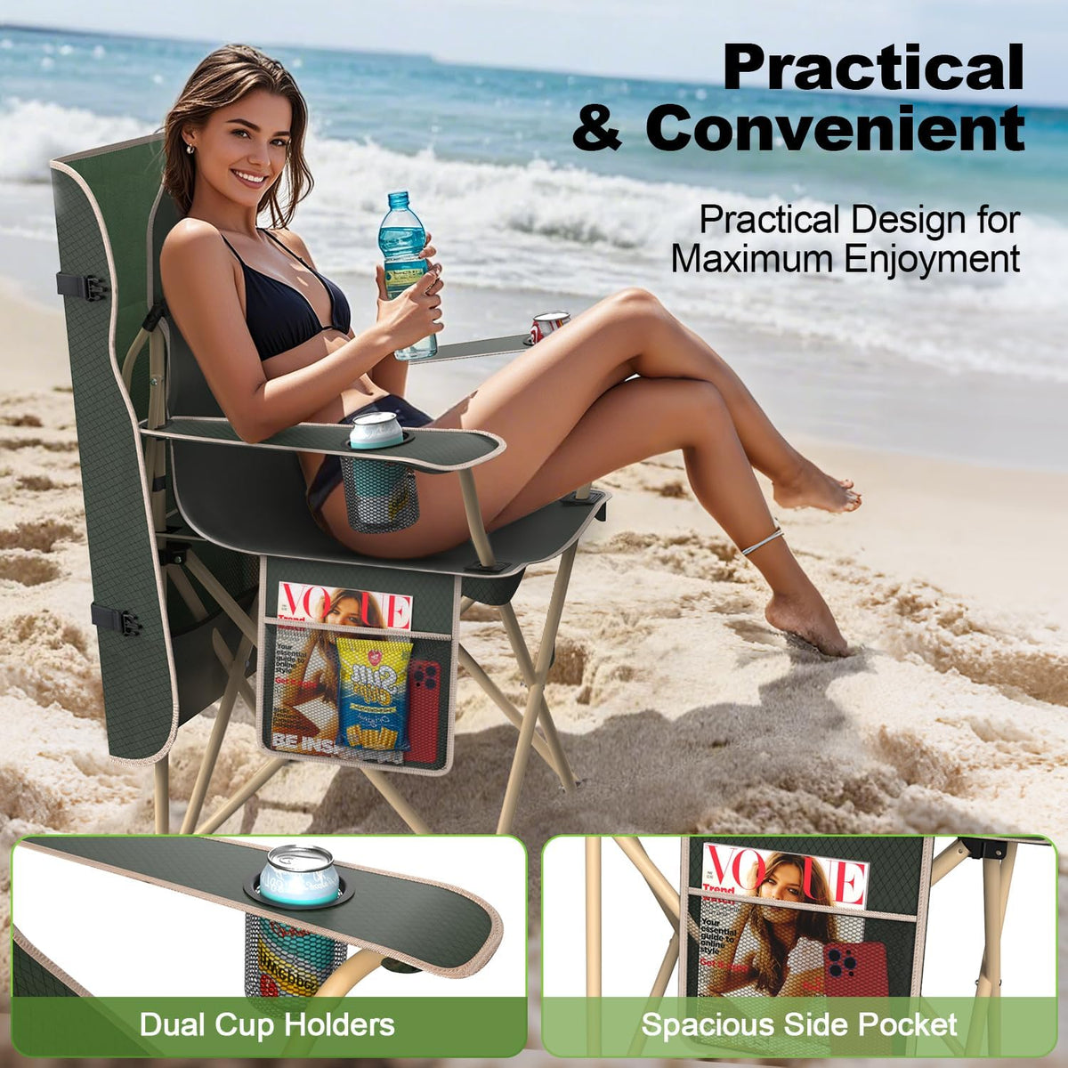 VTOY Portable Folding Camping Chair with Canopy, Outdoor Sun Shade Chair