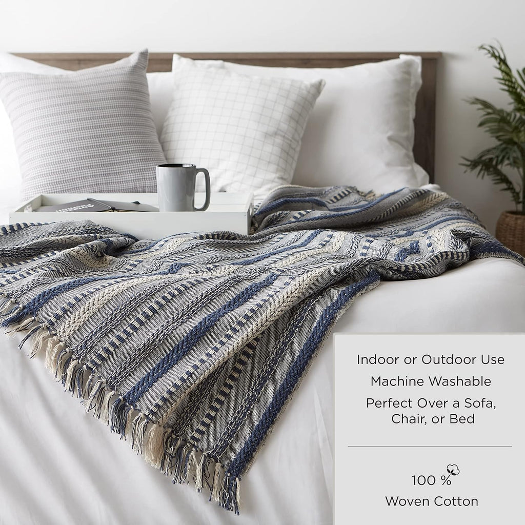 DII Rustic Farmhouse Double Diamond Woven Throw, 50x60, Mineral