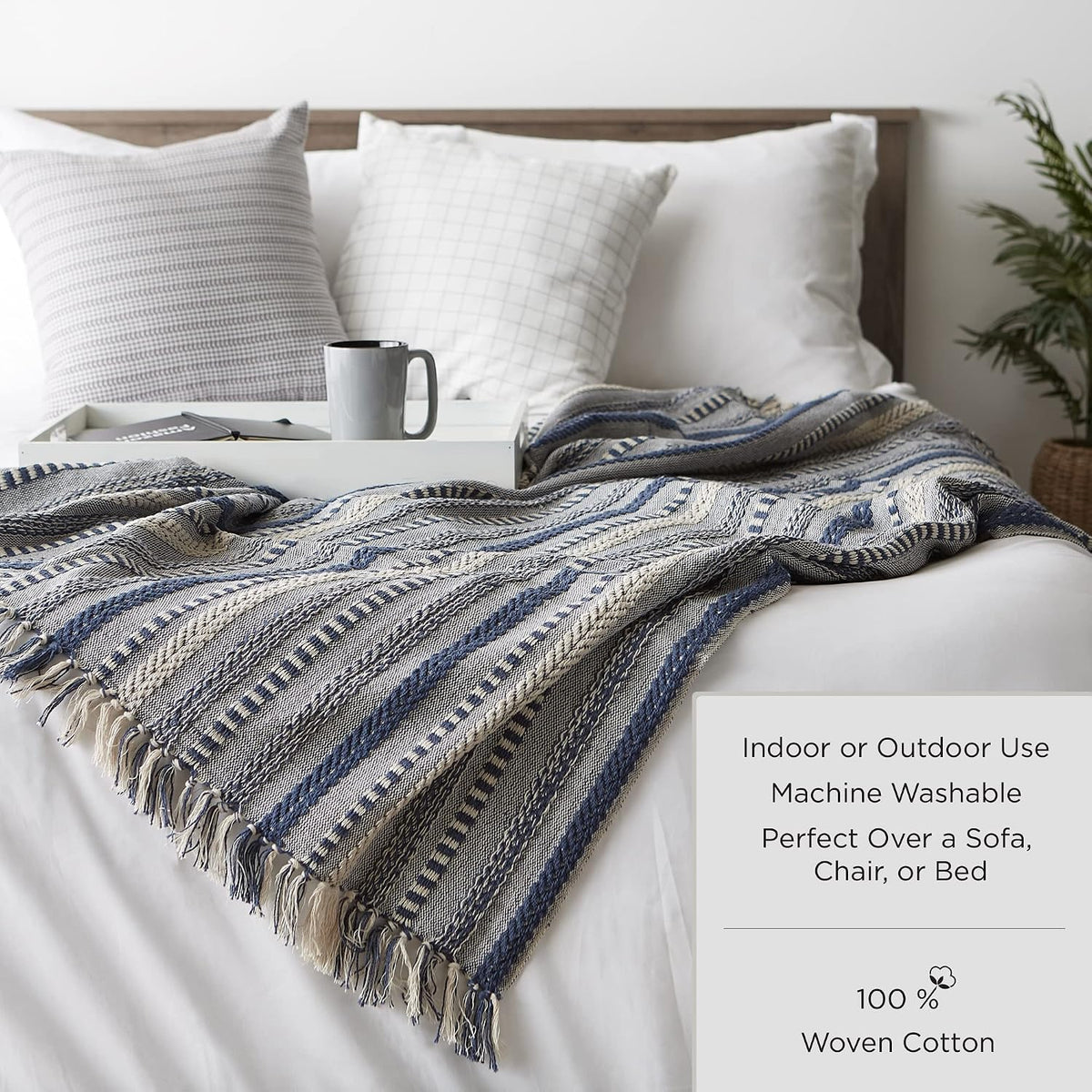 DII Rustic Farmhouse Double Diamond Woven Throw, 50x60, Mineral