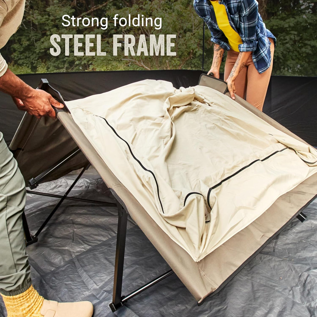 Coleman Queen-Size Airbed Cot Combination, Folding Air Mattress with Steel Frame & Side Table, Battery Pump Included, Great for Camping, Lounging, Elevated Sleeping, Guests, & More