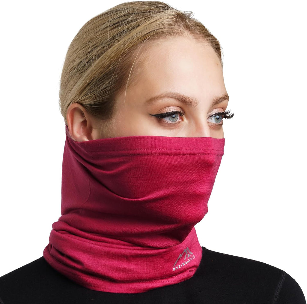 100% Merino Wool Neck Gaiter, 17.5um Face Mask, Unisex Neck Warmer 1-2 Pack