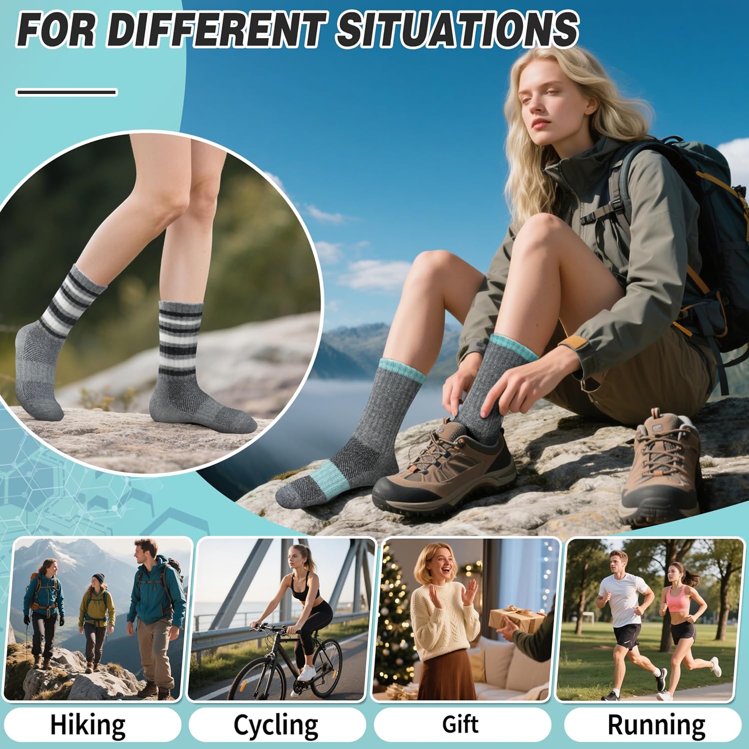 EBMORE 5 Pairs Womens Merino Wool Hiking Socks Thermal Warm Winter Boot Crew Cushion Work Gift Socks