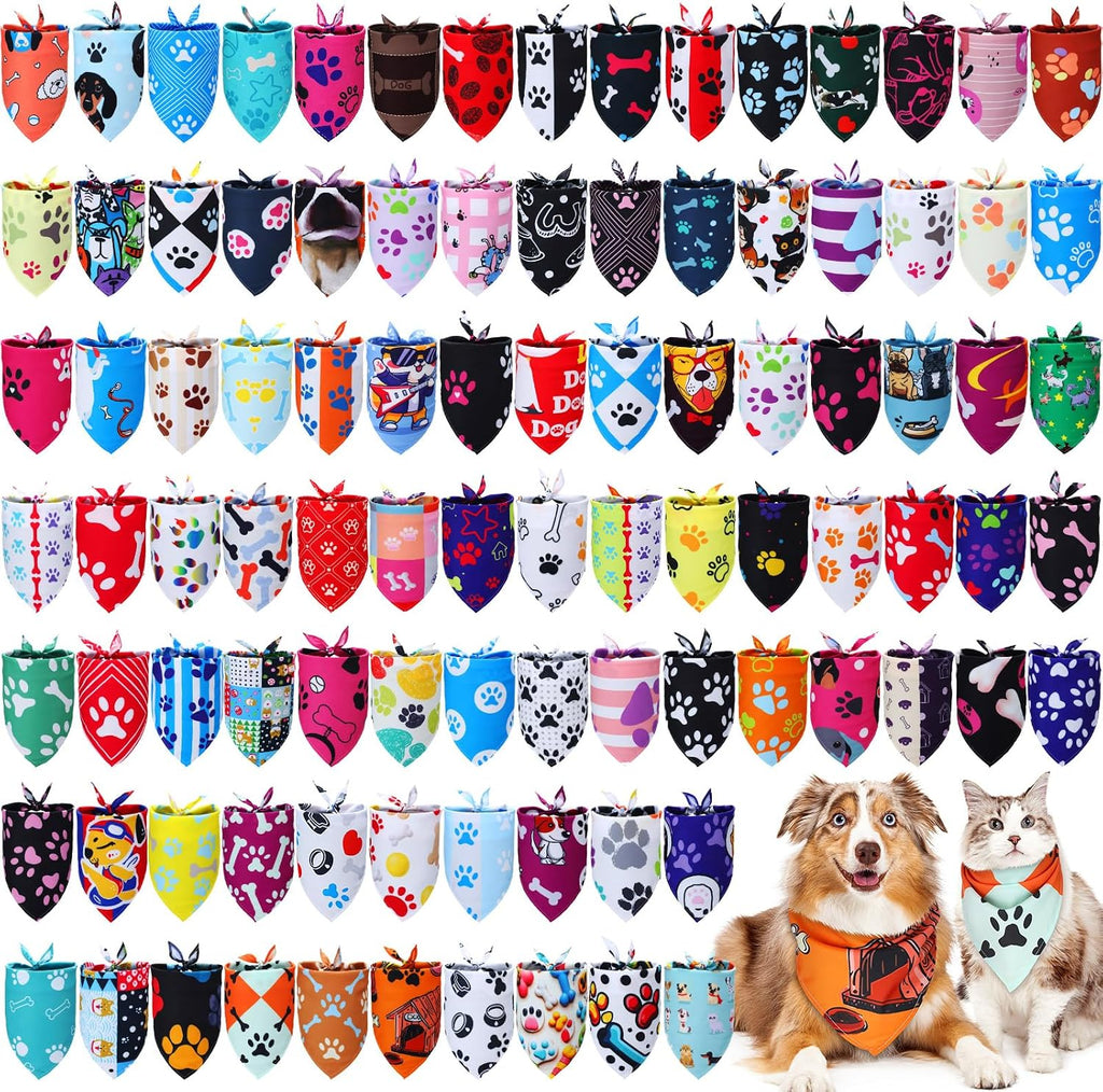 Huhumy 100 Pcs Paw Dog Bandanas Bulk Pet Paw Grooming Bandanas for Dogs