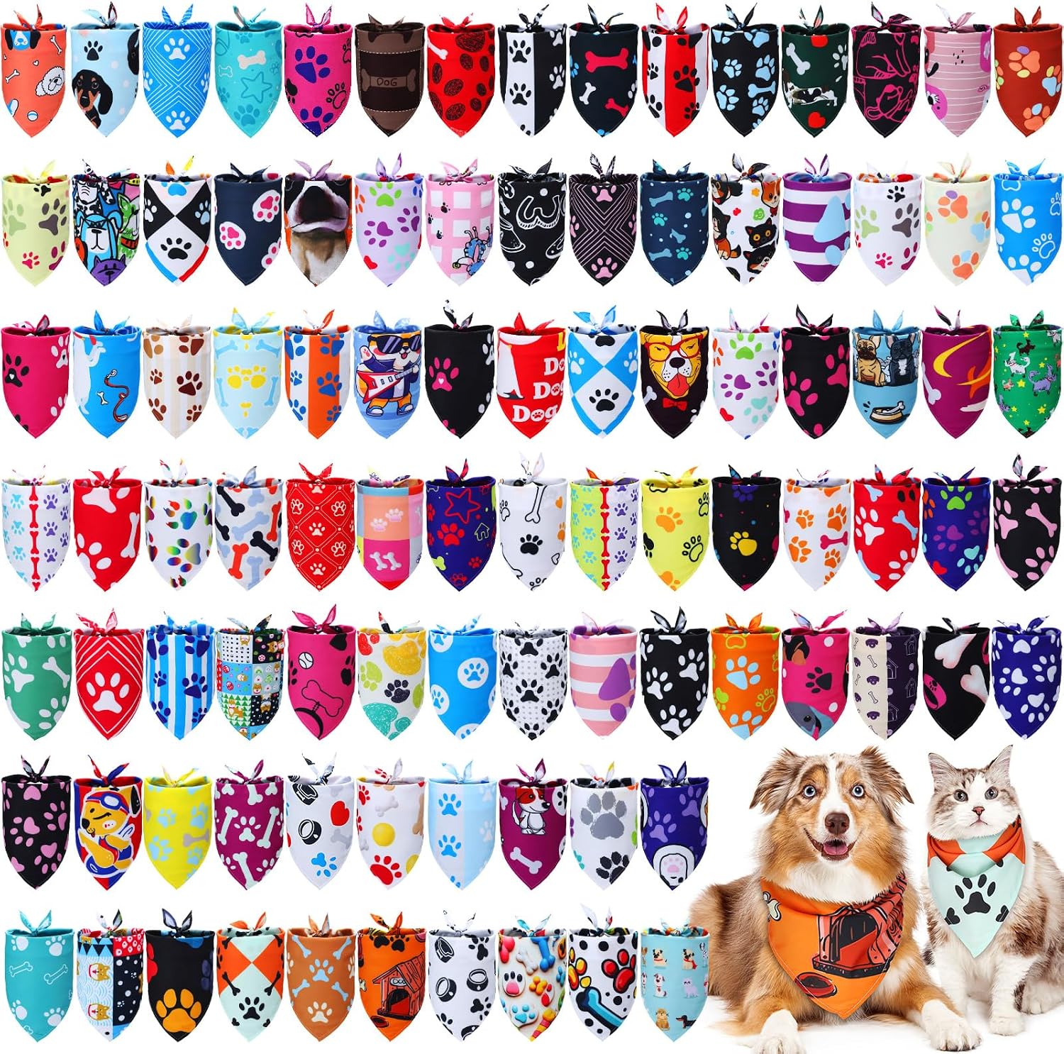 Huhumy 100 Pcs Paw Dog Bandanas Bulk Pet Paw Grooming Bandanas for Dogs