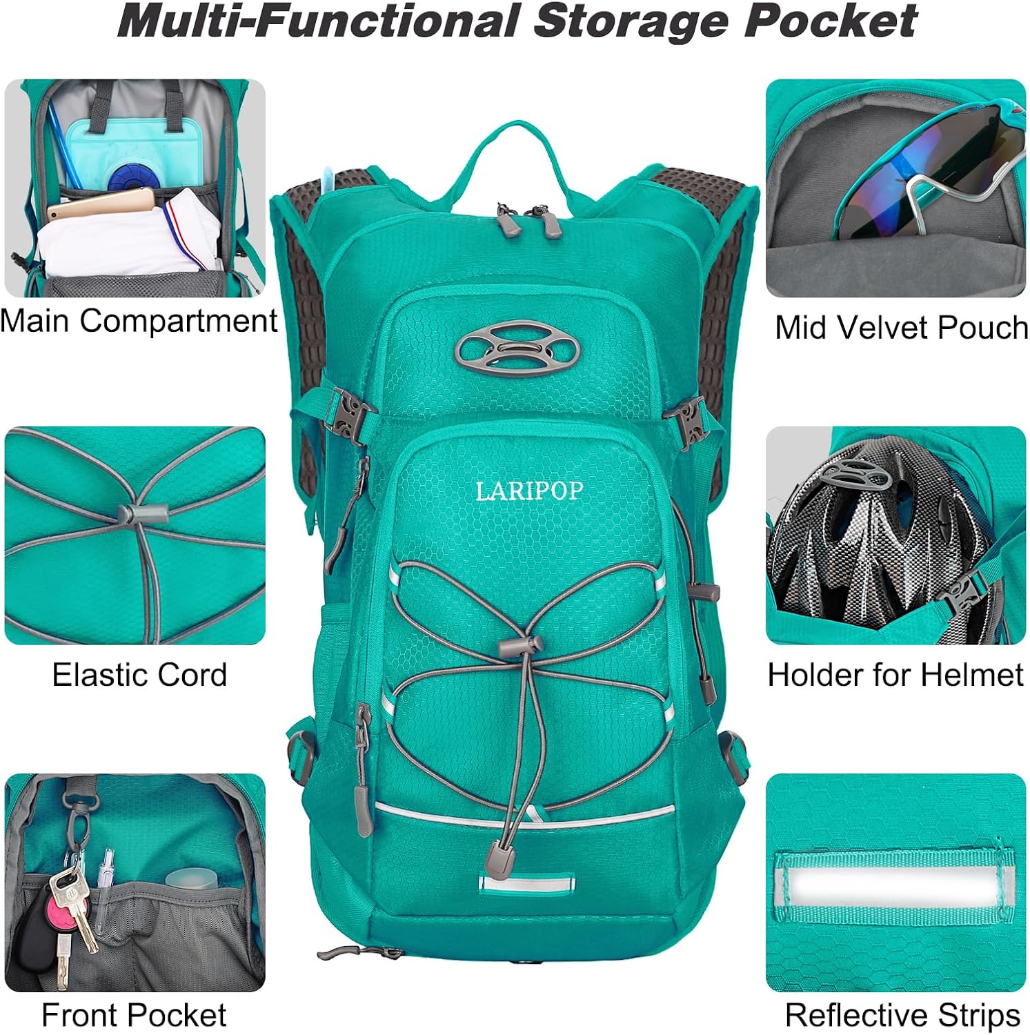 LARIPOP 18L Hydration Backpack with 2L Leak-Proof Water Bladder for Hiking Cycling Running Men Women