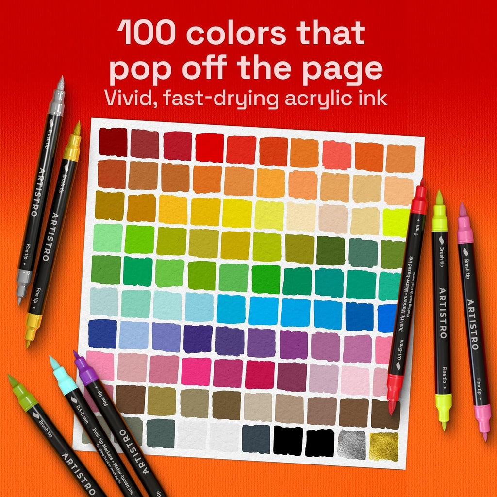 ARTISTRO 100 Acrylic Dual-Tip Glass Marker Pens for Wine Glasses