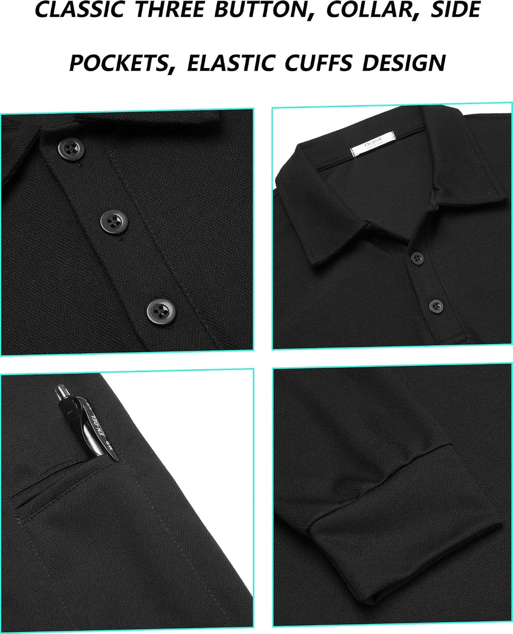Deyeek Men's Long Sleeve Polo Shirts, Quick Dry Golf Polo for Men