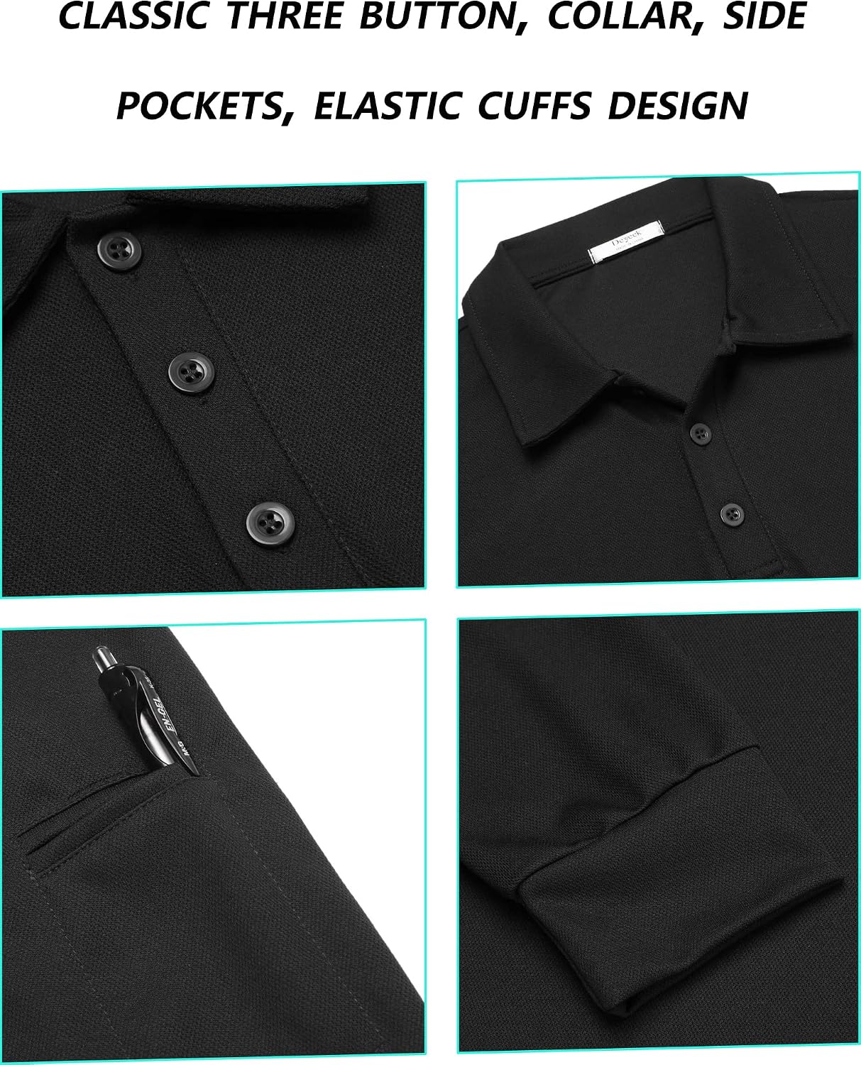 Deyeek Men's Long Sleeve Polo Shirts, Quick Dry Golf Polo for Men