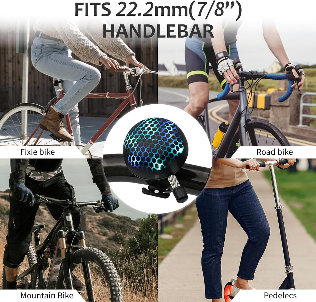 Electric Bike Ring Bell - Loud Bicycle Horn for Adult Bikes 5 Sounds 100dB - Classic Bicycle Bells for Road Bike- Rechargeable & Water Resistant, Light Up Bike Bell for Kids & Adults (Black)