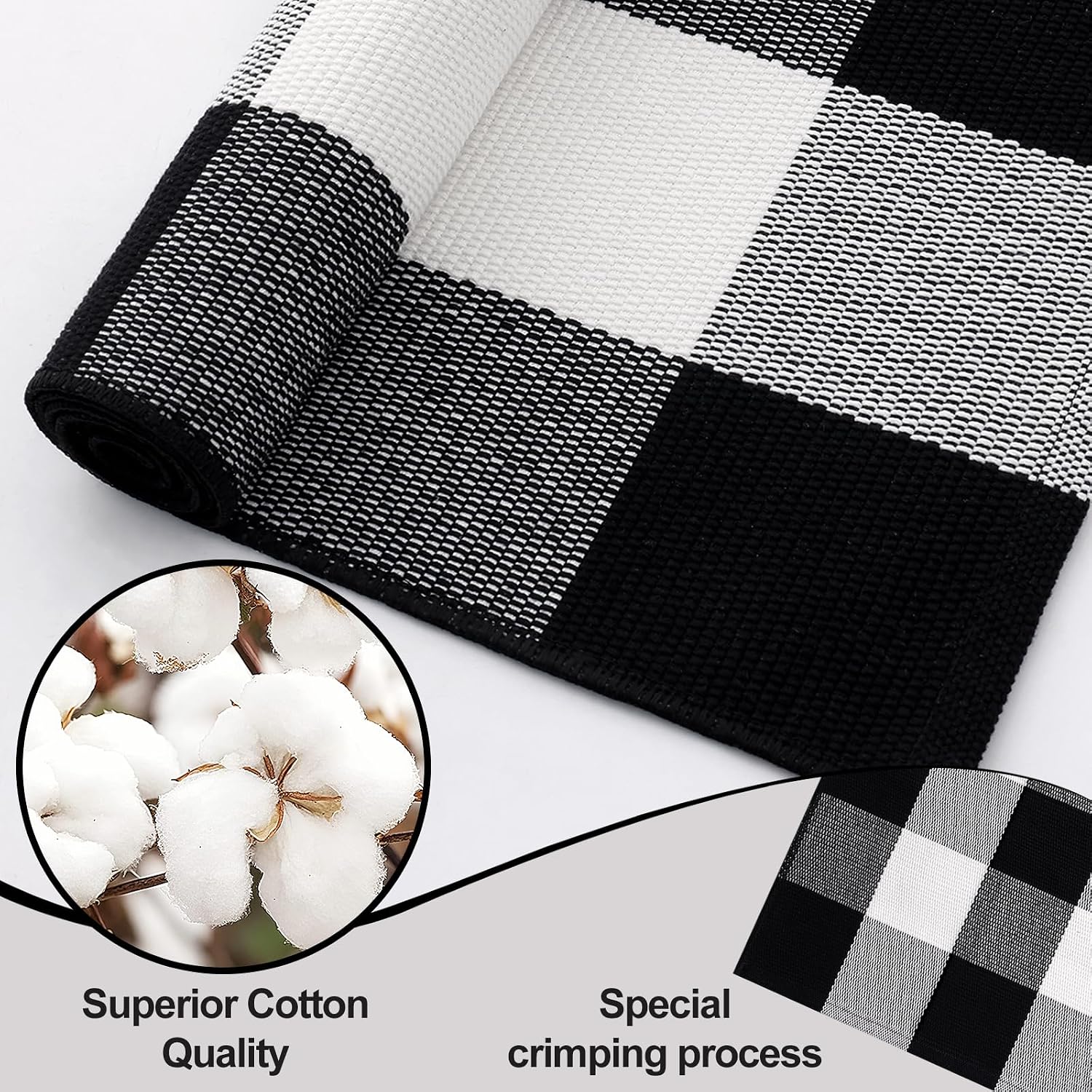 OLANLY Buffalo Plaid Rug 2'4" x 3'7" (27.5" x 43") – Black and White Cotton Checkered Doormat, Washable Indoor Outdoor Rug for Layered Front Porch, Kitchen, Entryway Decor