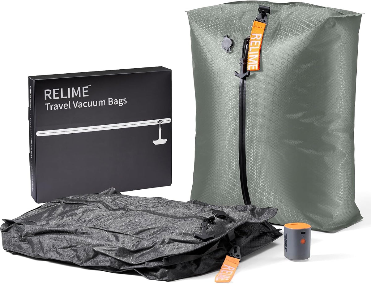 Relime Classic Series Vacuum Bags for Travel Luggage with Wireless Pump, Compression Bags for Carry On Suitcases and Backpack, Vacuum Seal Packing cube for Cloth Packing (1PC + PUMP Lavender)